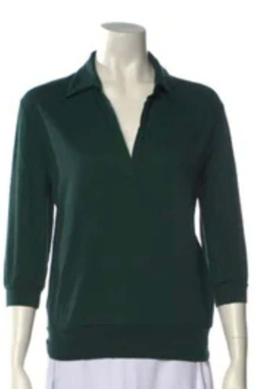 Dries Van Noten 100% Wool V-Neck Polo Sweater Dark Green Size Small